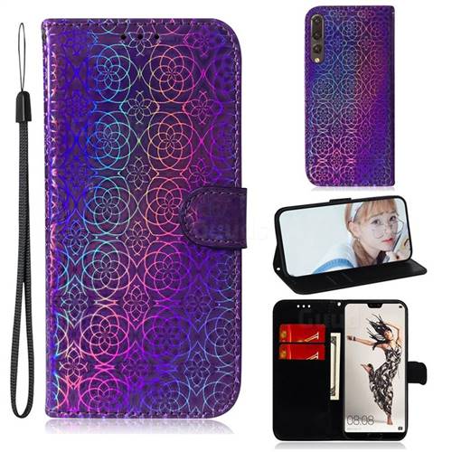 Laser Circle Shining Leather Wallet Phone Case for Huawei P20 Pro - Purple