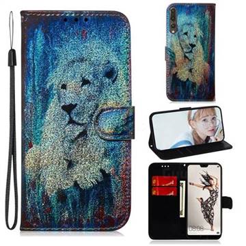 White Lion Laser Shining Leather Wallet Phone Case for Huawei P20 Pro