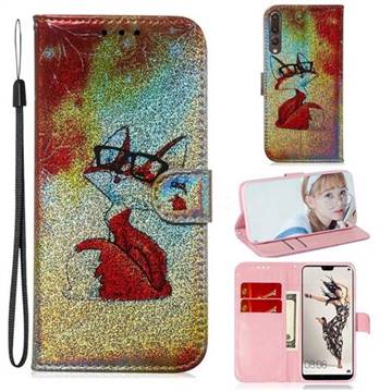 Glasses Fox Laser Shining Leather Wallet Phone Case for Huawei P20 Pro