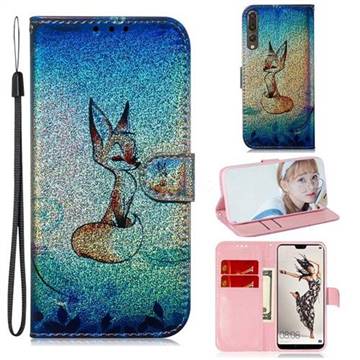 Cute Fox Laser Shining Leather Wallet Phone Case for Huawei P20 Pro