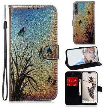 Butterfly Orchid Laser Shining Leather Wallet Phone Case for Huawei P20 Pro