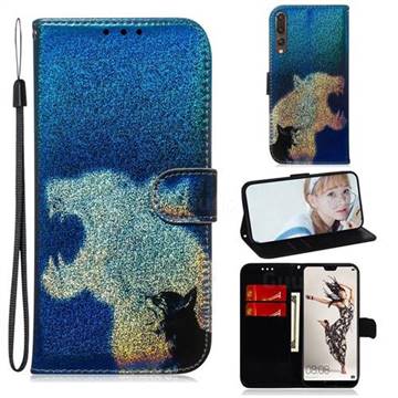 Cat and Leopard Laser Shining Leather Wallet Phone Case for Huawei P20 Pro