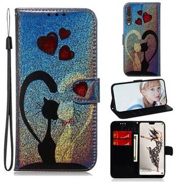 Love Cat Laser Shining Leather Wallet Phone Case for Huawei P20 Pro