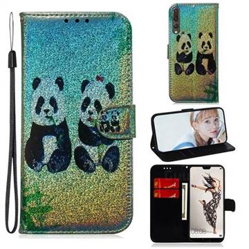 Two Pandas Laser Shining Leather Wallet Phone Case for Huawei P20 Pro