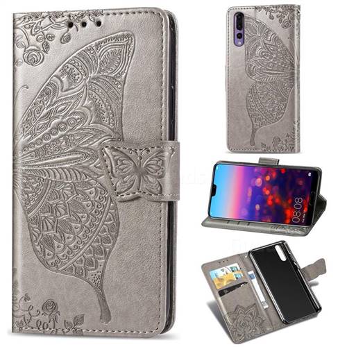 Embossing Mandala Flower Butterfly Leather Wallet Case for Huawei P20 Pro - Gray