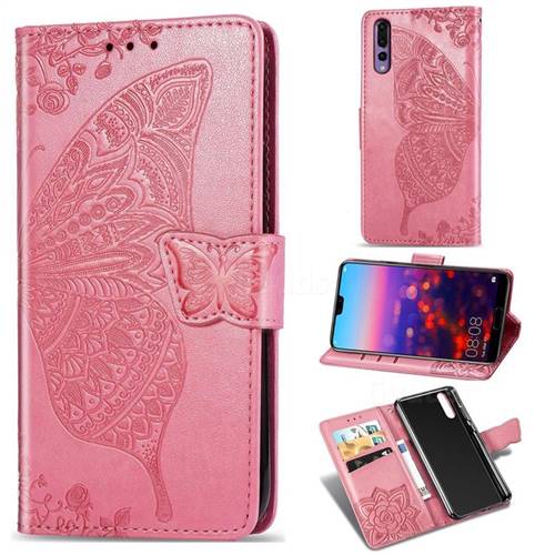 Embossing Mandala Flower Butterfly Leather Wallet Case for Huawei P20 Pro - Pink