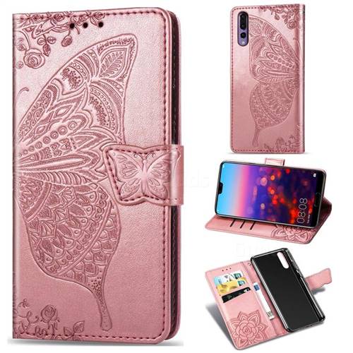 Embossing Mandala Flower Butterfly Leather Wallet Case for Huawei P20 Pro - Rose Gold