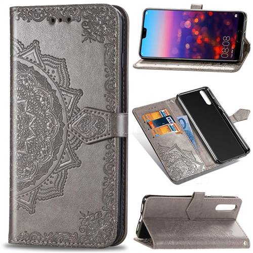 Embossing Imprint Mandala Flower Leather Wallet Case for Huawei P20 Pro - Gray