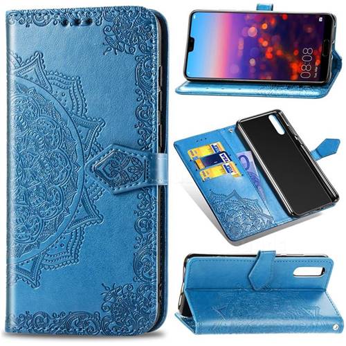 Embossing Imprint Mandala Flower Leather Wallet Case for Huawei P20 Pro - Blue