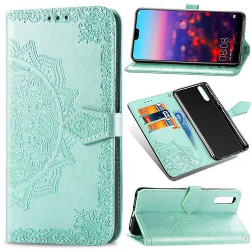 Embossing Imprint Mandala Flower Leather Wallet Case for Huawei P20 Pro - Green