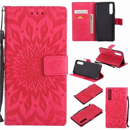 Embossing Sunflower Leather Wallet Case for Huawei P20 Pro - Red