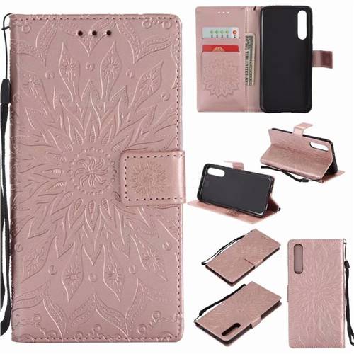 Embossing Sunflower Leather Wallet Case for Huawei P20 Pro - Rose Gold