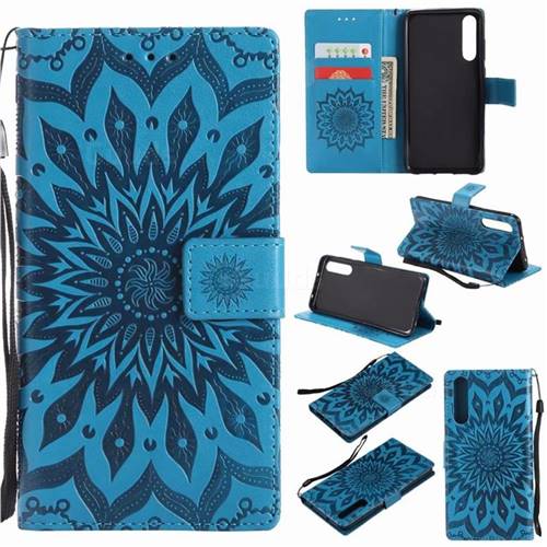 Embossing Sunflower Leather Wallet Case for Huawei P20 Pro - Blue