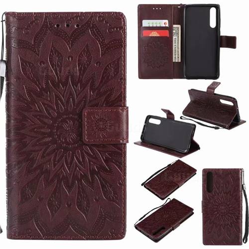 Embossing Sunflower Leather Wallet Case for Huawei P20 Pro - Brown