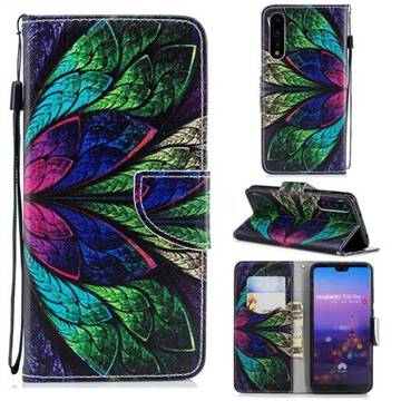 Colorful Leaves Leather Wallet Case for Huawei P20 Pro