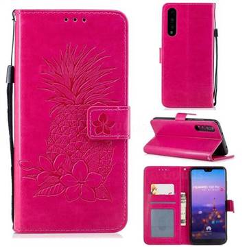 Embossing Flower Pineapple Leather Wallet Case for Huawei P20 Pro - Rose