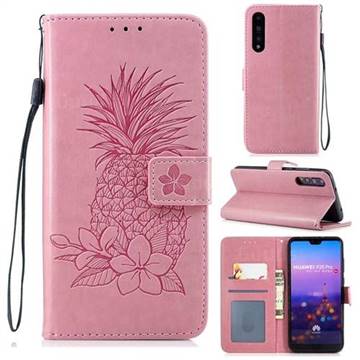 Embossing Flower Pineapple Leather Wallet Case for Huawei P20 Pro - Pink