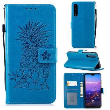 Embossing Flower Pineapple Leather Wallet Case for Huawei P20 Pro - Blue