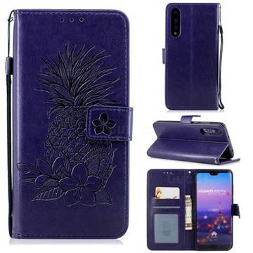 Embossing Flower Pineapple Leather Wallet Case for Huawei P20 Pro - Purple
