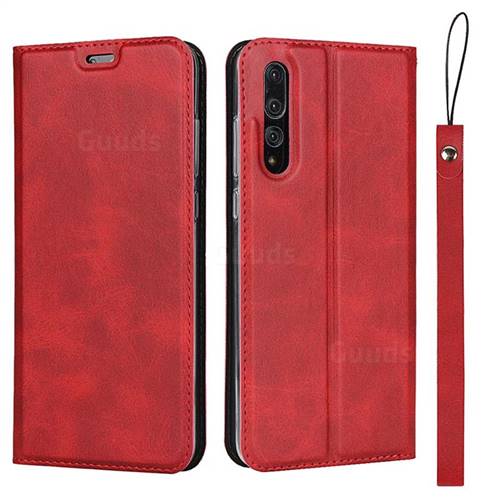 Calf Pattern Magnetic Automatic Suction Leather Wallet Case for Huawei P20 Pro - Red