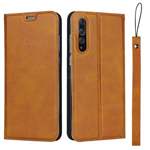 Calf Pattern Magnetic Automatic Suction Leather Wallet Case for Huawei P20 Pro - Brown