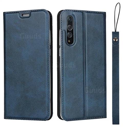 Calf Pattern Magnetic Automatic Suction Leather Wallet Case for Huawei P20 Pro - Blue