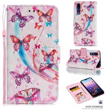 Ribbon Flying Butterfly 3D Painted Leather Phone Wallet Case for Huawei P20 Pro
