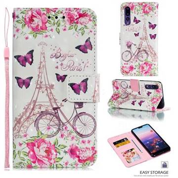 Bicycle Flower Tower 3D Painted Leather Phone Wallet Case for Huawei P20 Pro