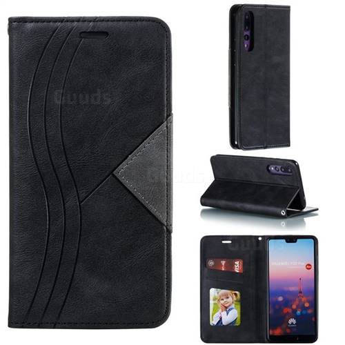 Retro S Streak Magnetic Leather Wallet Phone Case for Huawei P20 Pro - Black