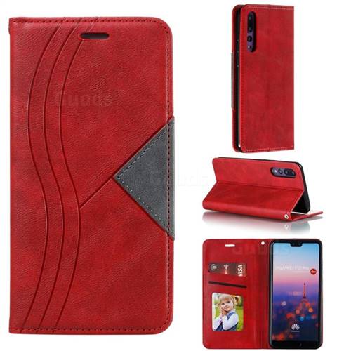 Retro S Streak Magnetic Leather Wallet Phone Case for Huawei P20 Pro - Red