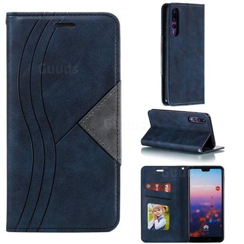 Retro S Streak Magnetic Leather Wallet Phone Case for Huawei P20 Pro - Blue