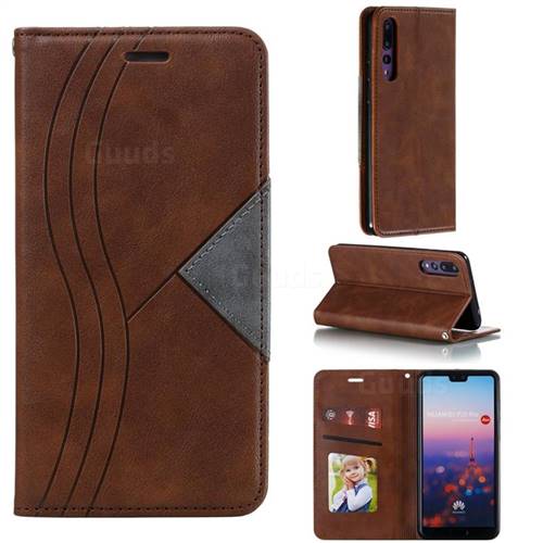 Retro S Streak Magnetic Leather Wallet Phone Case for Huawei P20 Pro - Brown