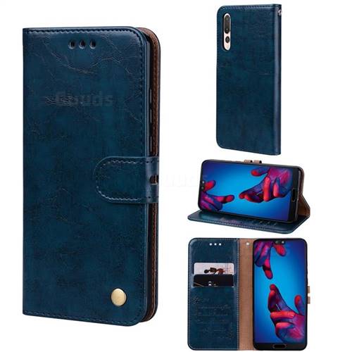 Luxury Retro Oil Wax PU Leather Wallet Phone Case for Huawei P20 Pro - Sapphire