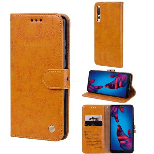 Luxury Retro Oil Wax PU Leather Wallet Phone Case for Huawei P20 Pro - Orange Yellow
