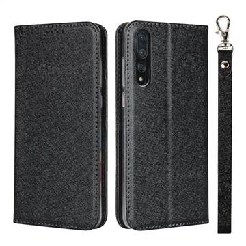 Ultra Slim Magnetic Automatic Suction Silk Lanyard Leather Flip Cover for Huawei P20 Pro - Black