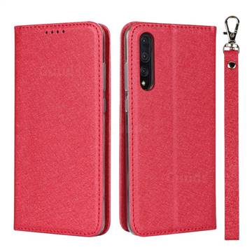 Ultra Slim Magnetic Automatic Suction Silk Lanyard Leather Flip Cover for Huawei P20 Pro - Red