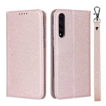 Ultra Slim Magnetic Automatic Suction Silk Lanyard Leather Flip Cover for Huawei P20 Pro - Rose Gold