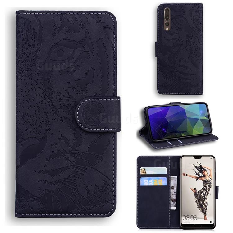 Intricate Embossing Tiger Face Leather Wallet Case for Huawei P20 Pro - Black