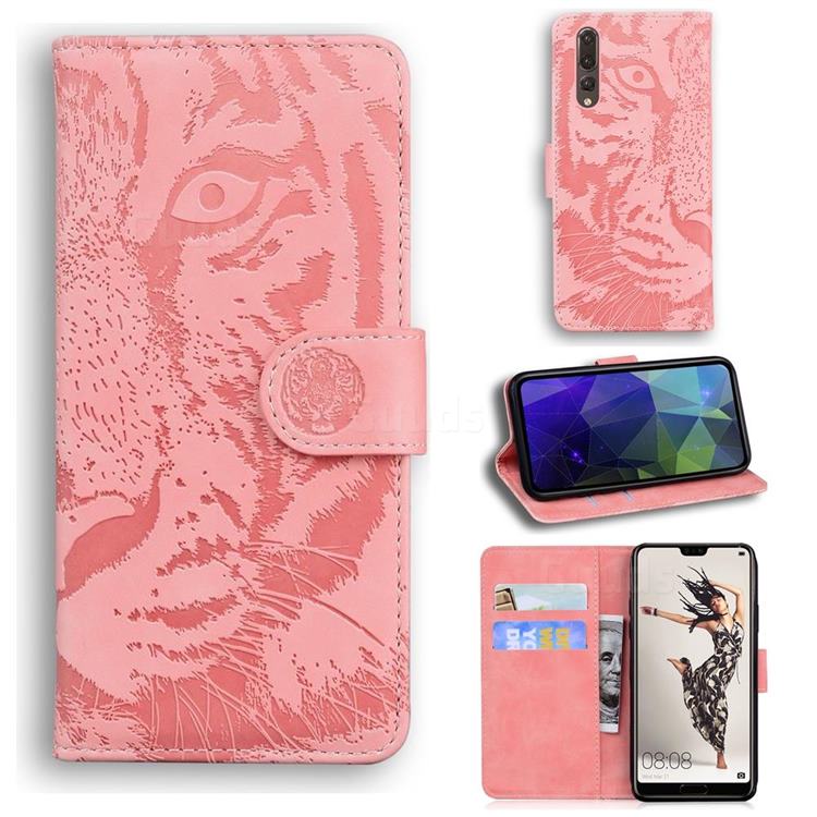 Intricate Embossing Tiger Face Leather Wallet Case for Huawei P20 Pro - Pink