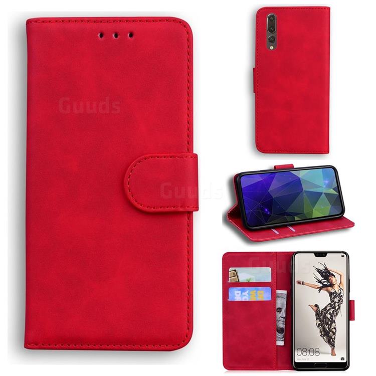 Retro Classic Skin Feel Leather Wallet Phone Case for Huawei P20 Pro - Red