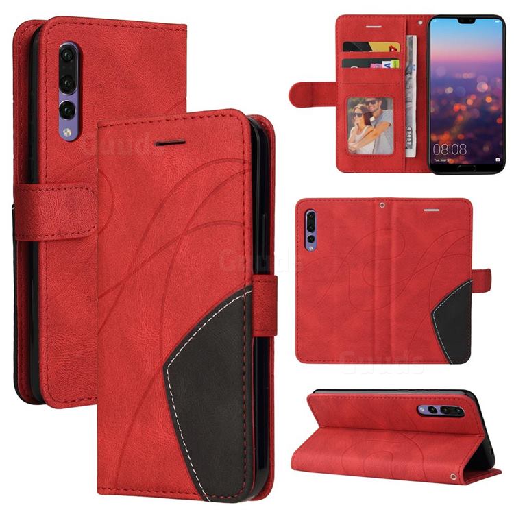 Luxury Two-color Stitching Leather Wallet Case Cover for Huawei P20 Pro - Red