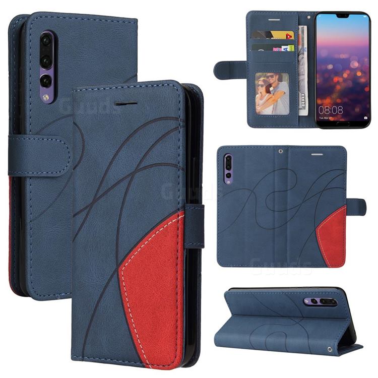 Luxury Two-color Stitching Leather Wallet Case Cover for Huawei P20 Pro - Blue