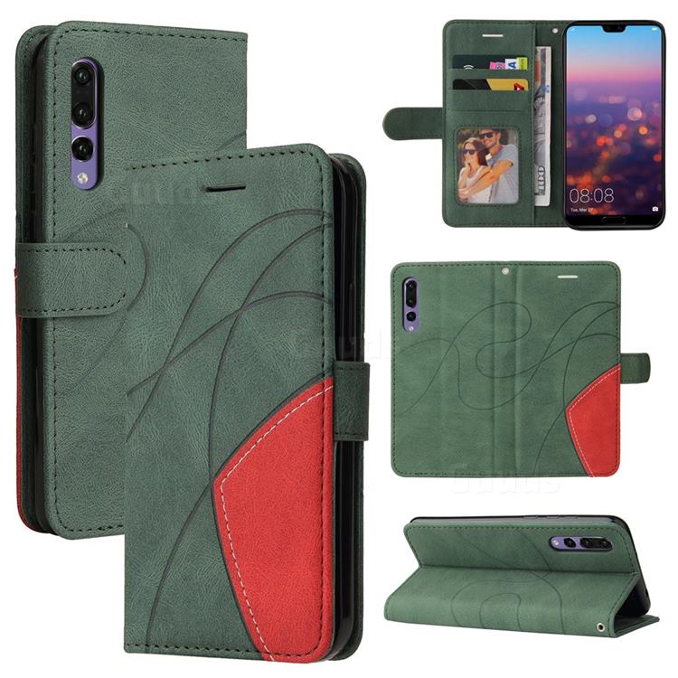 Luxury Two-color Stitching Leather Wallet Case Cover for Huawei P20 Pro - Green