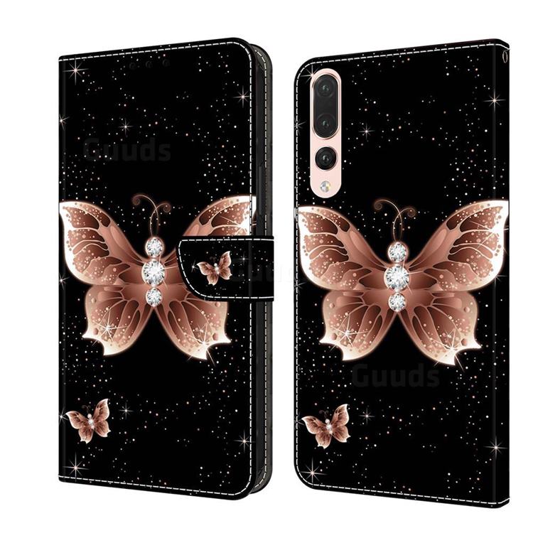 Black Diamond Butterfly Crystal PU Leather Protective Wallet Case Cover for Huawei P20 Pro