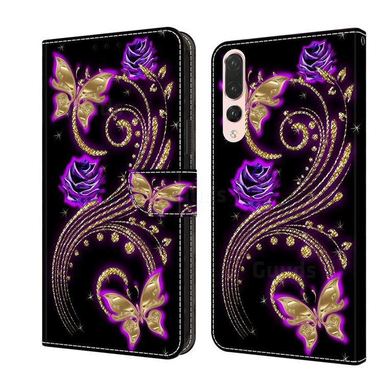 Purple Flower Butterfly Crystal PU Leather Protective Wallet Case Cover for Huawei P20 Pro