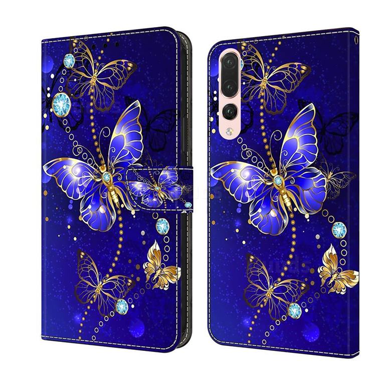 Blue Diamond Butterfly Crystal PU Leather Protective Wallet Case Cover for Huawei P20 Pro
