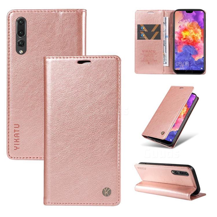 YIKATU Litchi Card Magnetic Automatic Suction Leather Flip Cover for Huawei P20 Pro - Rose Gold