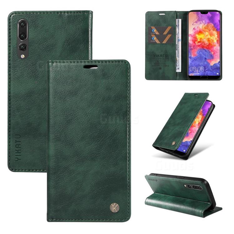 YIKATU Litchi Card Magnetic Automatic Suction Leather Flip Cover for Huawei P20 Pro - Green