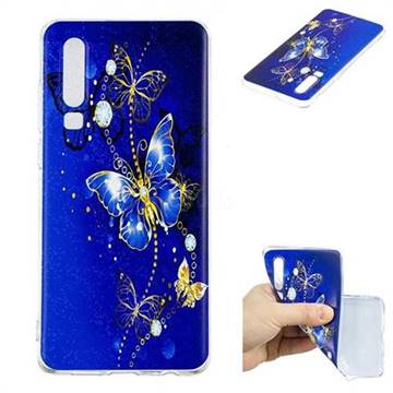 Gold and Blue Butterfly Super Clear Soft TPU Back Cover for Huawei P30