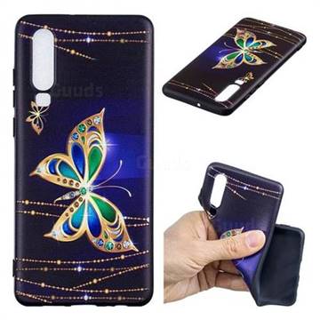 Golden Shining Butterfly 3D Embossed Relief Black Soft Back Cover for Huawei P30